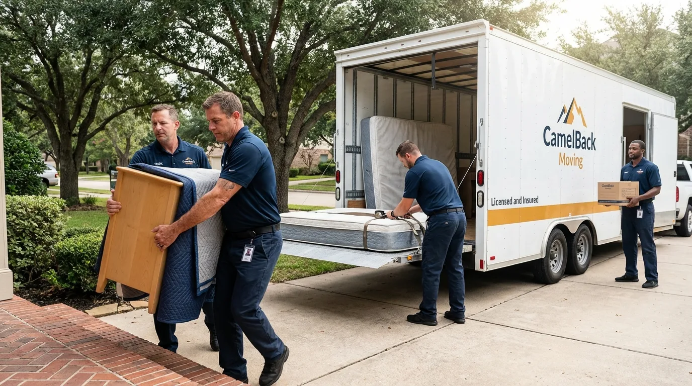 Crew loading residential truck for cross-state move from Boston, MA