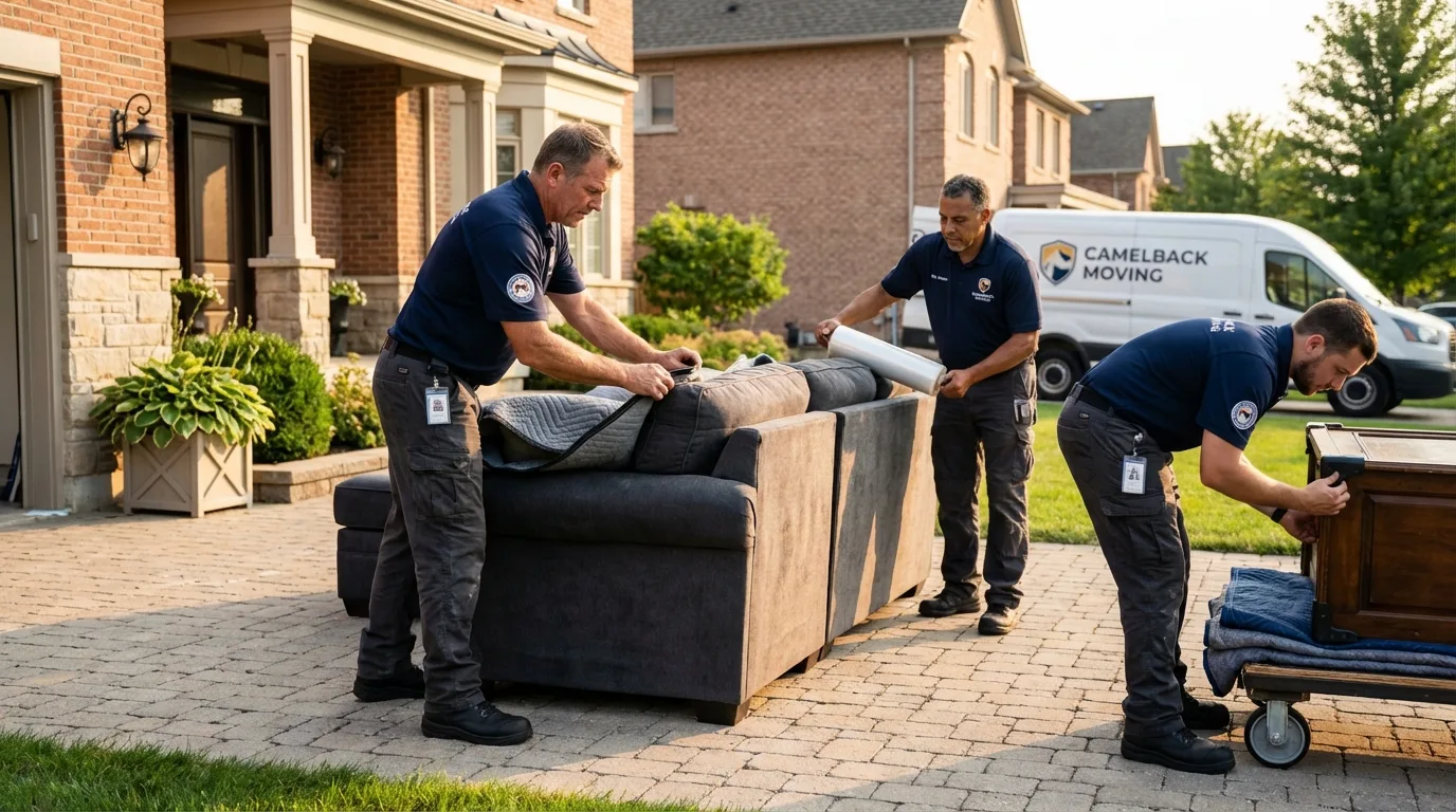 Large estate moving crew wrapping furniture in Boston, MA